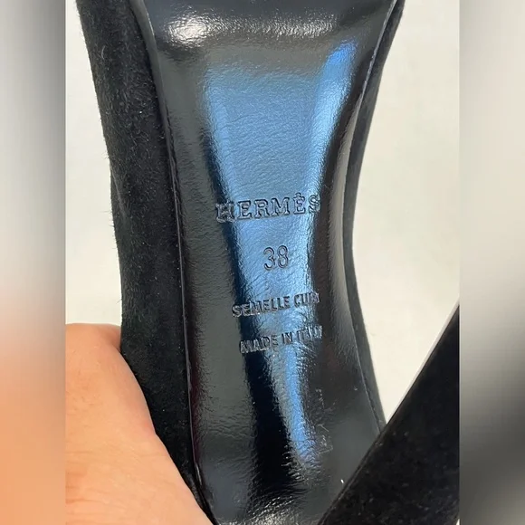 Hermes Florida Suede Black Heels 7.5 - Picture 10 of 16